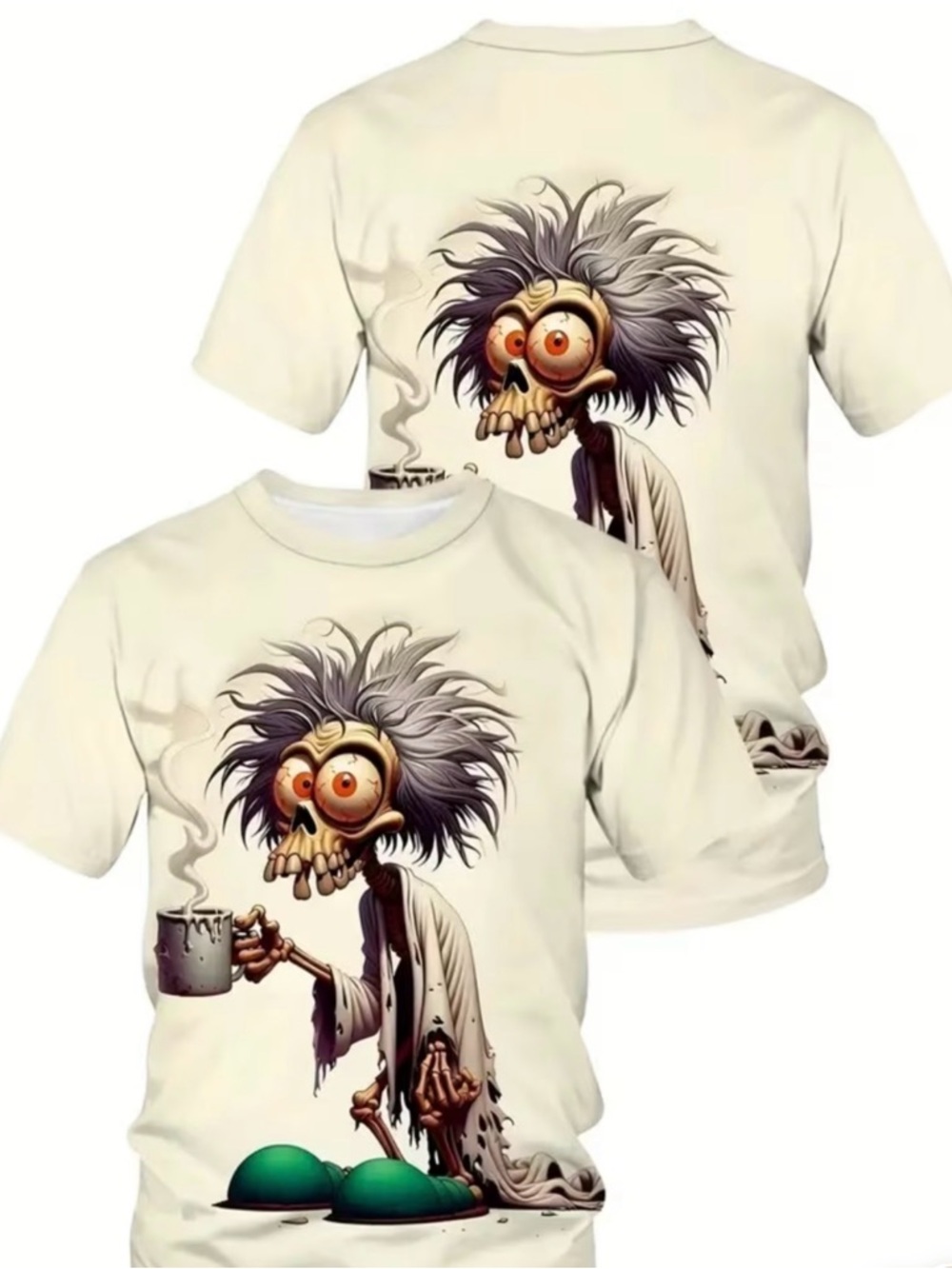 Mens Graphic Skull Coffee Tee in Cream